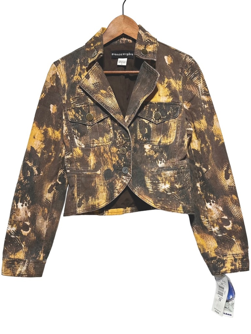 BIANCA NYGÅRD Cropped Denim Jacket Abstract Grunge Safari Boho Earthy